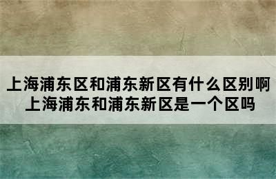 上海浦东区和浦东新区有什么区别啊 上海浦东和浦东新区是一个区吗